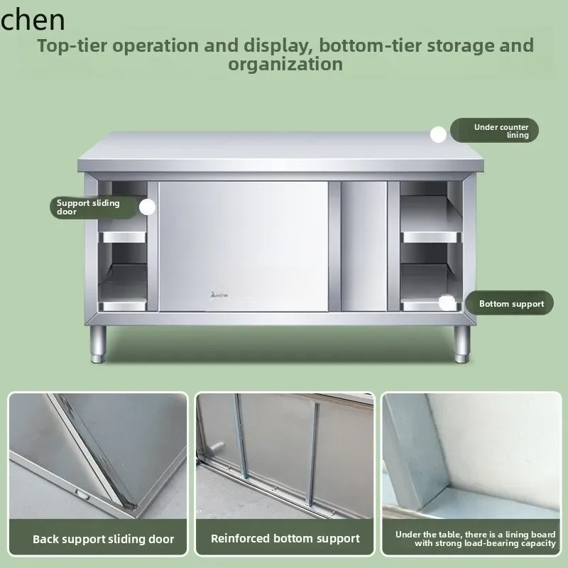 Commercial Kitchen Worktops - RVS werkblad met schuifdeur, snijplank opbergkast,