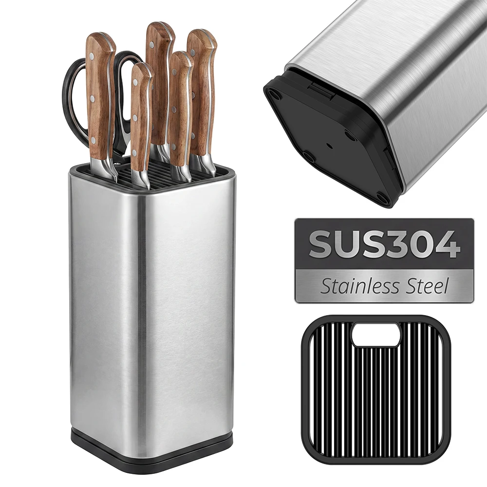 Commercial Kitchen Knife Holder - Roestvrijstalen staande messenhouder, metalen keukenopbergrek met