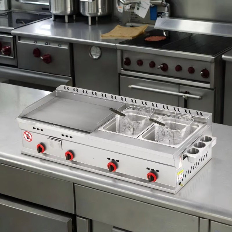 Deep Fryer Commercial - Commerciële gasgrill + dubbele friteuse alles-in-één