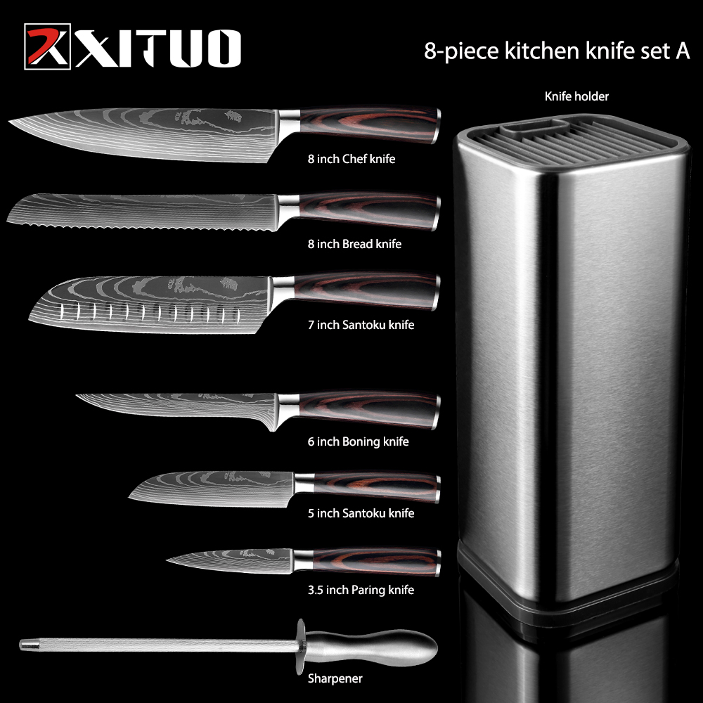 Commercial Kitchen Knife Holder - Koksmessenset 1-8 STUKS Scherpe keukenmessen Santoku