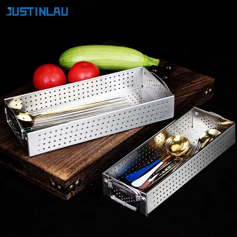 Commercial Kitchen Knife Holder - JUSTINLAU Roestvrijstalen bestekdoos Eetstokjeshouder Keuken Servies