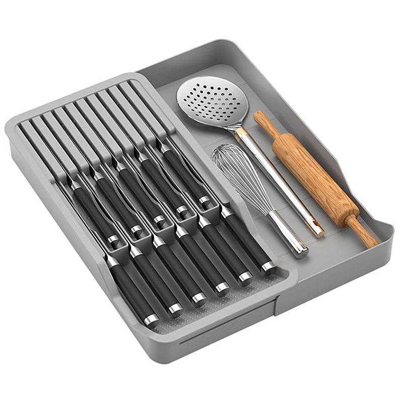 Commercial Kitchen Knife Holder - Messenblokhouder Met Uitbreidbaar Organizer Opbergblad Voor